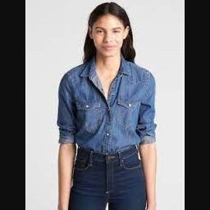 Gap 1969 Y2K 100% Cotton Classic Western Dark Blue Denim Shirt womens XL
